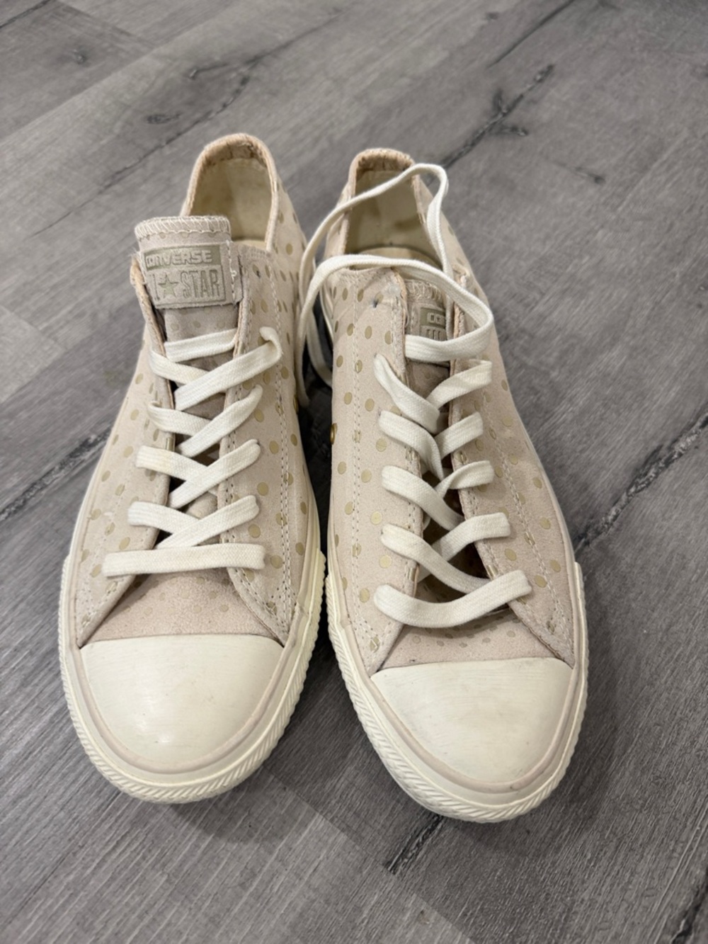 Converse Low Top Sneakers in Beige with Gold Dot Accents